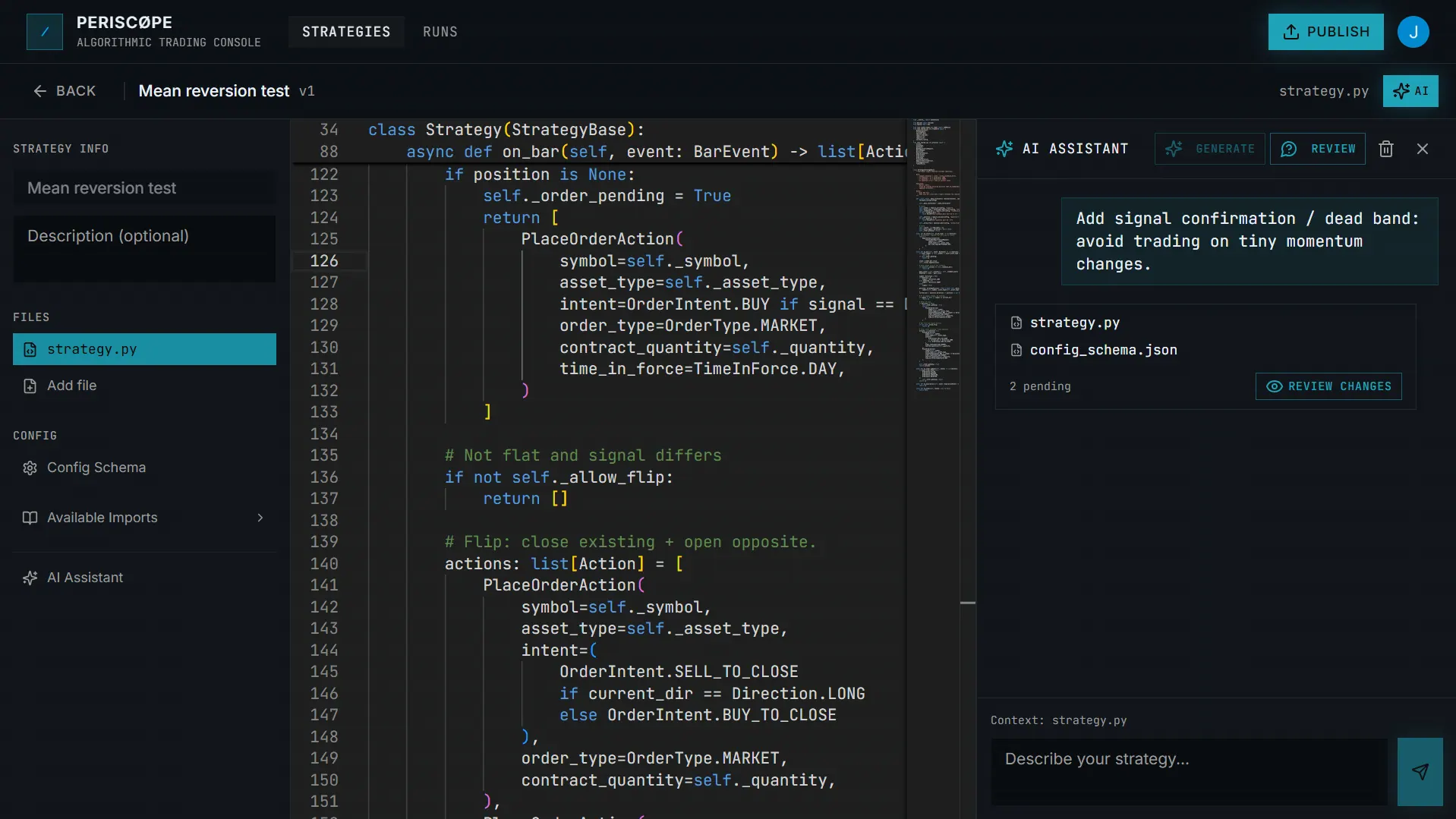 Periscøpe strategy editor with AI assist